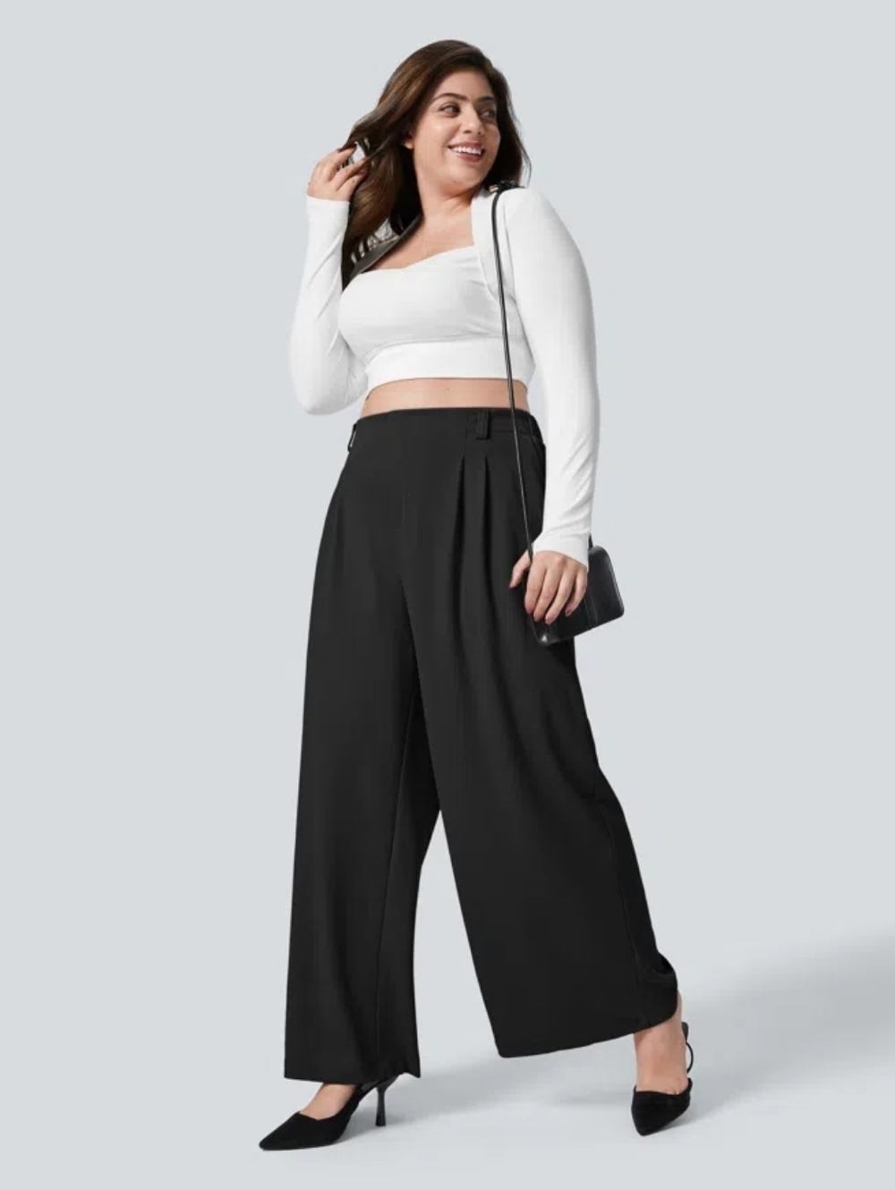 Halara Flex High Waisted Pocket Wide Leg Waffle Work Plus Size 2X BLACK